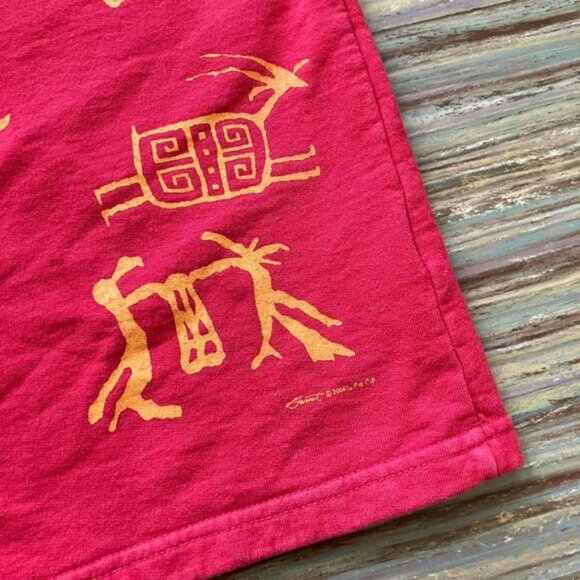 Bfofo Red Sleeveless Vest Top Button Front Pictograph Print Vintage Southwestern - Picture 3 of 7